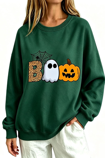 Women Fall Clothing Halloween BOO Ghost Graphic Sweatshirt