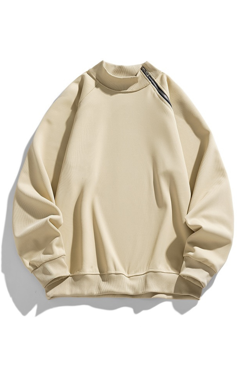 Men Spring Diagonal Zip Mock Neck Oversized Sweatshirt