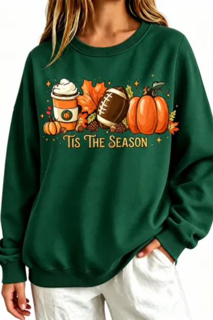 Women Fall Clothing Pumpkin Football Coffee Sweatshirt