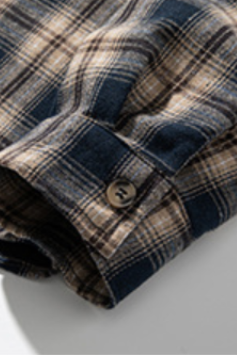 Men's Spring Vintage Hooded Plaid Button-Down Overshirt