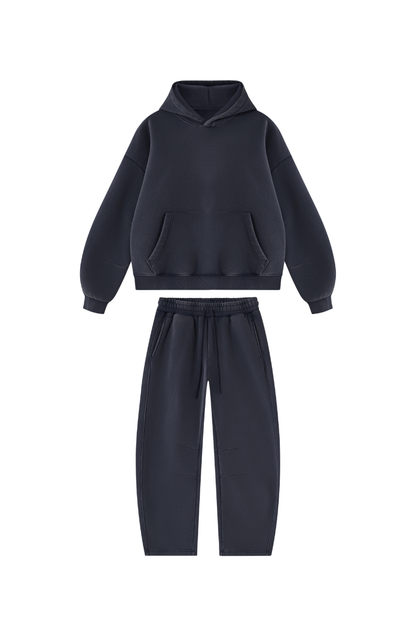 Men Fall Clothing Faded Fleece Hoodie & Wide-Leg Pants Set