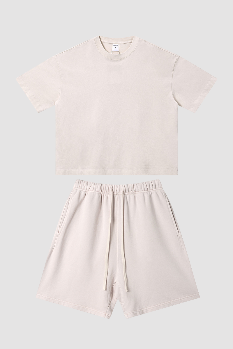Men's Summer Washed Boxy Cotton Tee & Shorts Set