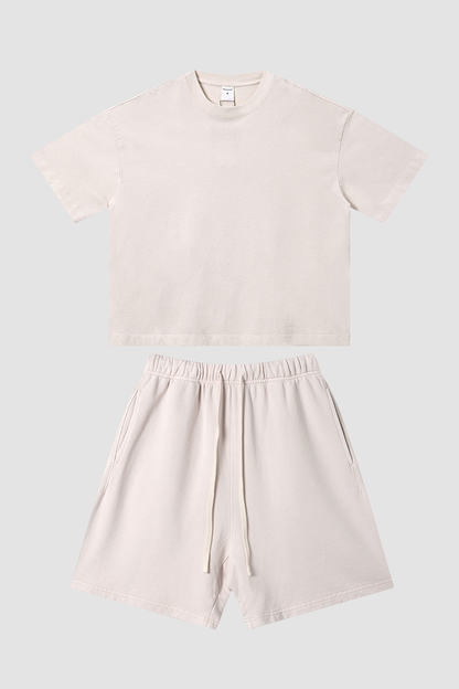 Men's Summer Washed Boxy Cotton Tee & Shorts Set