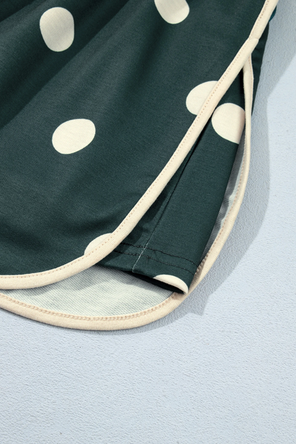 Women Spring Polka Dot Mock Neck Curved Hem Skirt Set