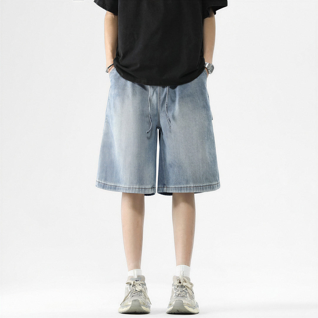 Men's Summer Dark Wash Carpenter Drawstring Denim Shorts