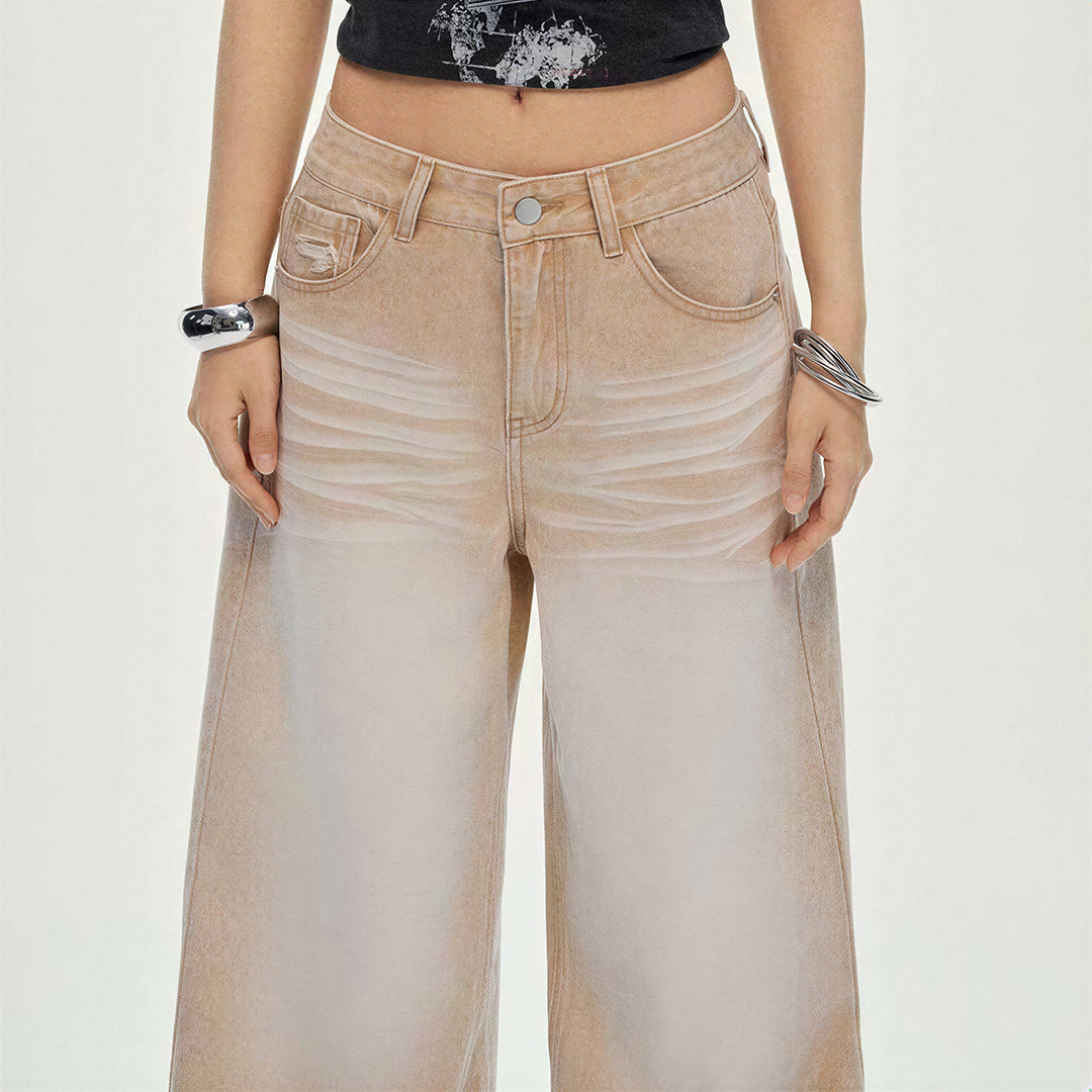 Women's Spring Khaki Gradient Washed Denim Jeans