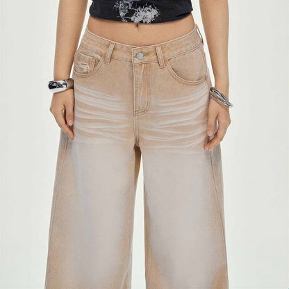 Women's Spring Khaki Gradient Washed Denim Jeans