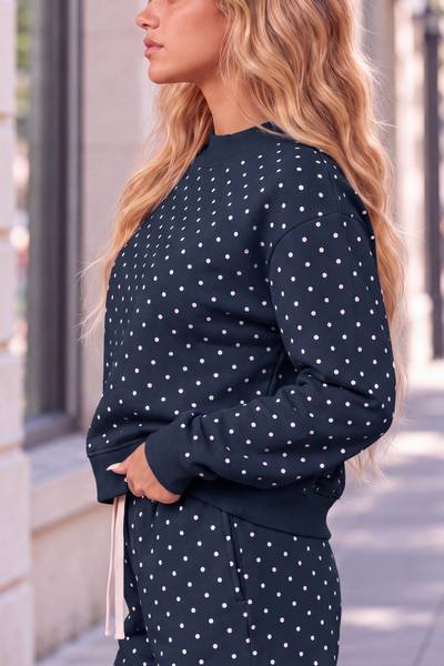 Women's Cozy Fleece Mock Neck Polka Dot Sweatshirt