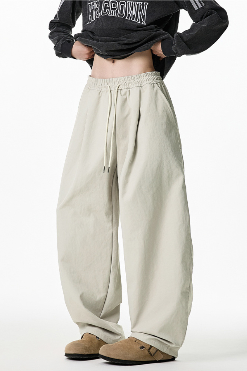 Men's Spring Pleated Japanese Street Loose Curved Wide Pants