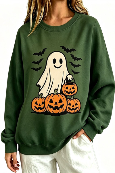 Women Fall Clothing Halloween Ghost Pumpkin Bat Sweatshirt