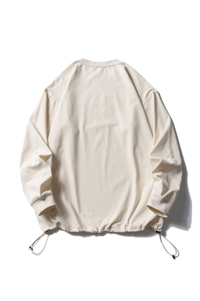 Men's Spring Drawstring-Hem Relaxed Long-Sleeve T-Shirt