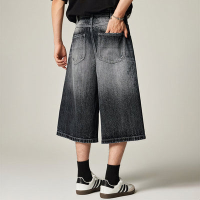 Men's Summer Gradient Cat Whisker Distressed Denim Shorts