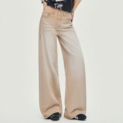 Women's Spring Khaki Gradient Washed Denim Jeans