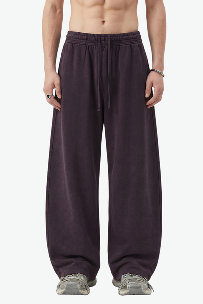 Unisex 360g Cotton Washed Elastic Curved Wide Pants