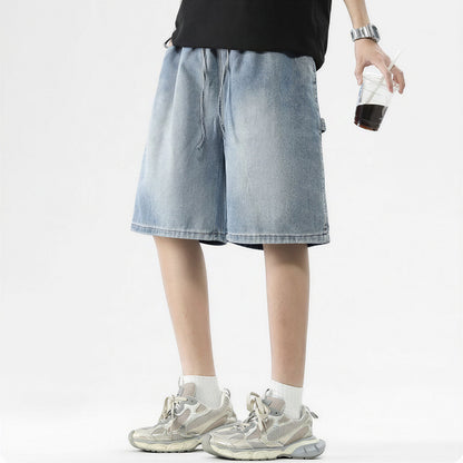 Men's Summer Dark Wash Carpenter Drawstring Denim Shorts