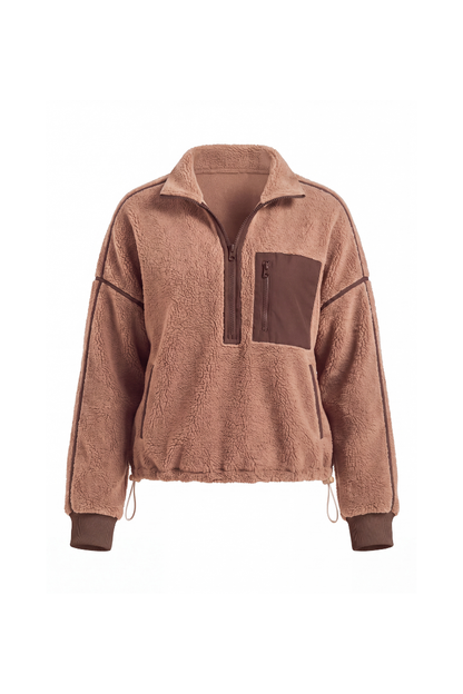Unisex Fall Clothing Half-Zip Colorblock Sherpa Jacket