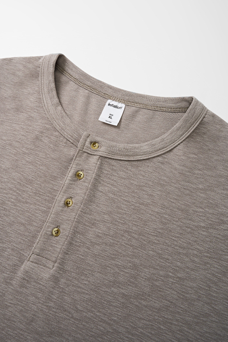 Women's Summer Button Placket Oversized Tee - Natural Fabric
