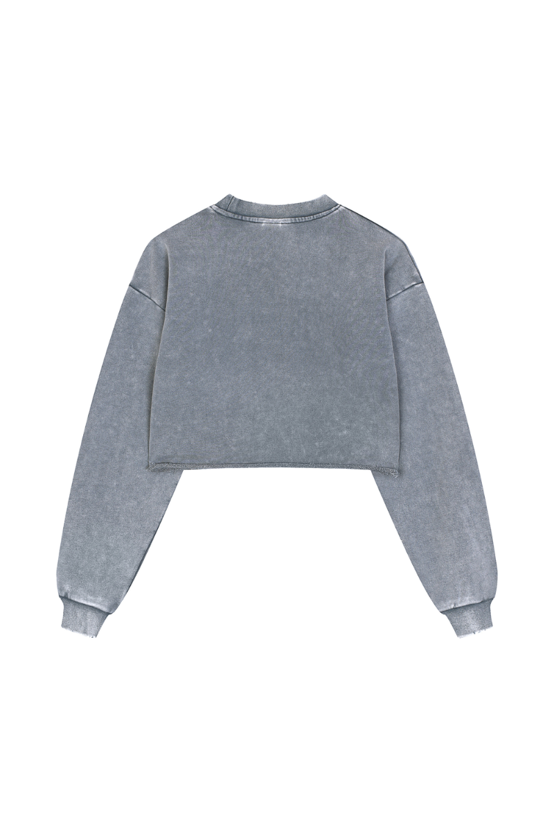 Women Fall Clothing Heavy Snow Washed Cropped Sweatshirt