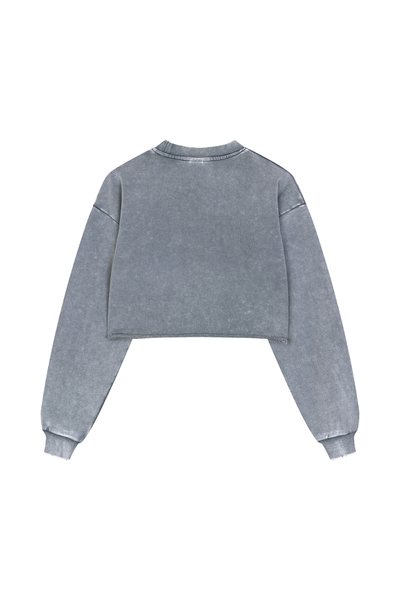Women Fall Clothing Heavy Snow Washed Cropped Sweatshirt