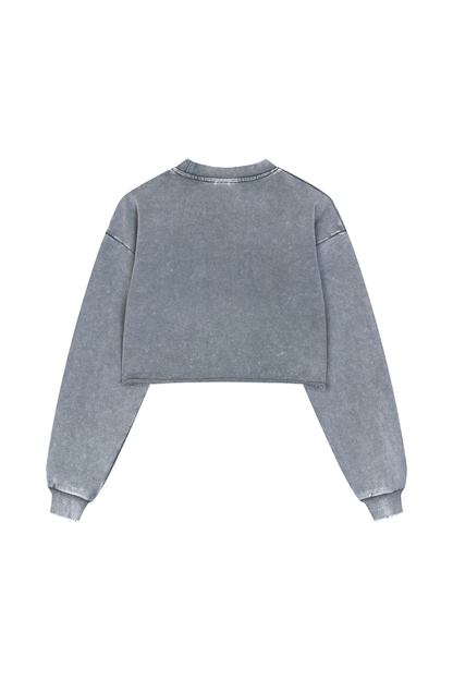 Women Fall Clothing Heavy Snow Washed Cropped Sweatshirt