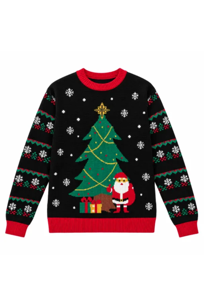 Women Fall Clothing Soft Christmas Tree Santa Knit Sweater