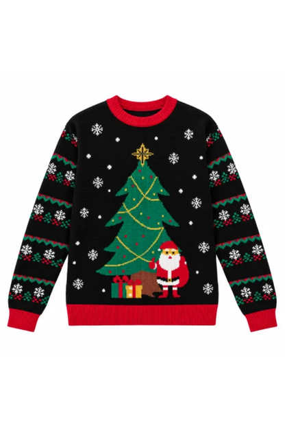 Women Fall Clothing Soft Christmas Tree Santa Knit Sweater