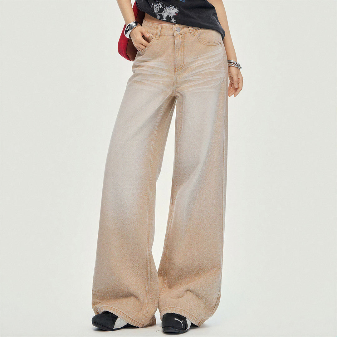 Women's Spring Khaki Gradient Washed Denim Jeans