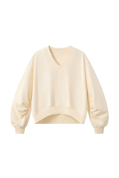 Women Fall Clothing V Neck Boxy Cropped Lantern Sweatshirt