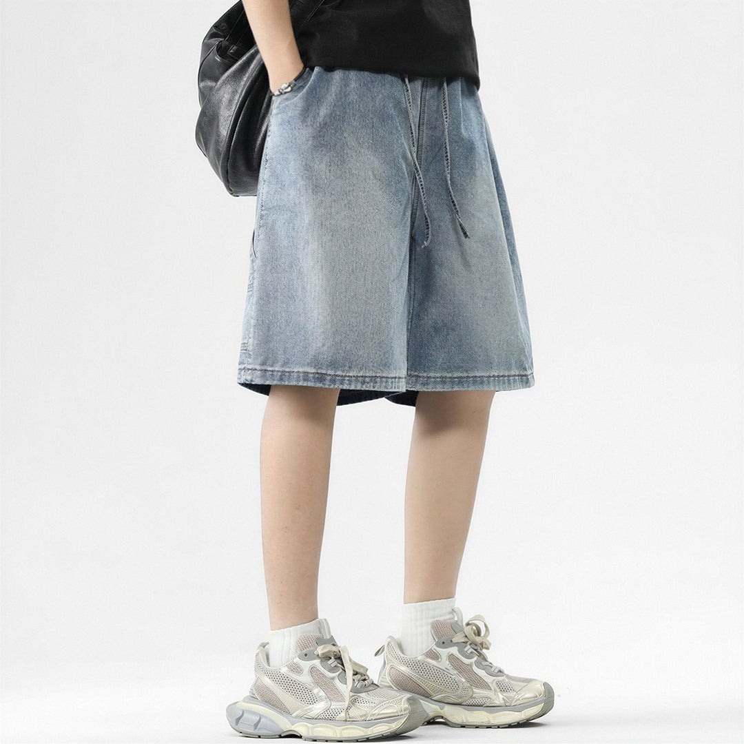 Men's Summer Dark Wash Carpenter Drawstring Denim Shorts