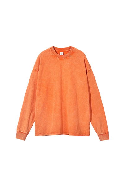 Unisex Fall 250gsm Cotton Wax Washed Long Sleeve Tee