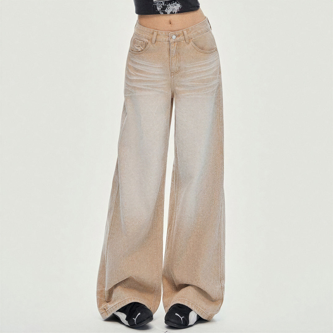 Women's Spring Khaki Gradient Washed Denim Jeans