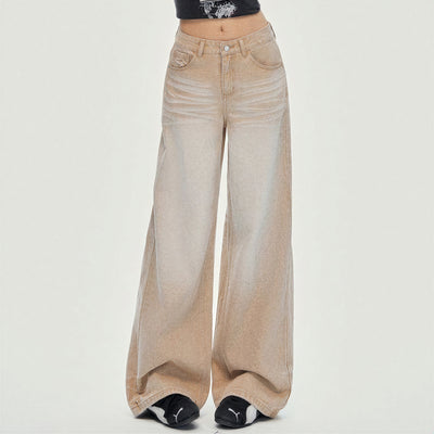 Women's Spring Khaki Gradient Washed Denim Jeans