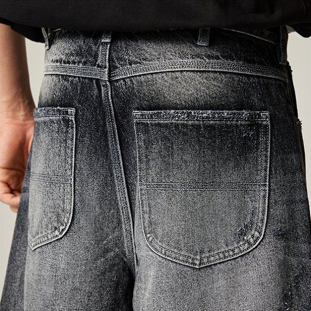 Men's Summer Gradient Cat Whisker Distressed Denim Shorts