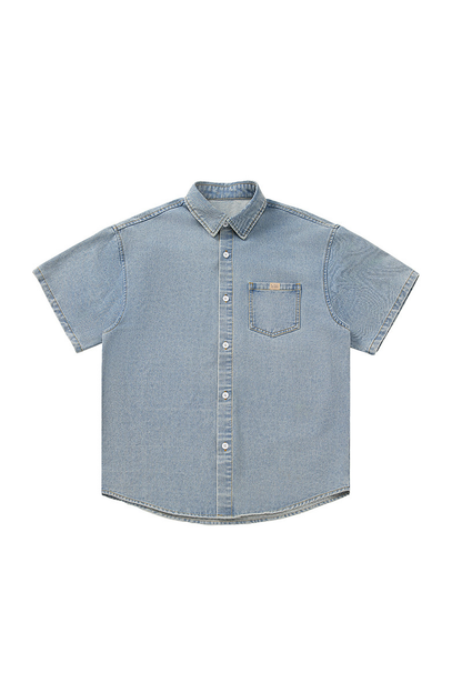 Men's Spring Summer Washed Denim Short Sleeve Japanese Loose