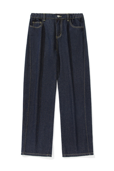 Men's Spring Panel Stitch Raw Denim Retro Straight Jeans