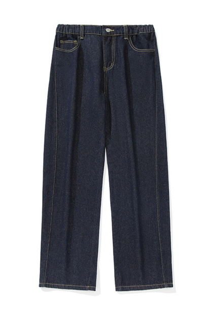 Men's Spring Panel Stitch Raw Denim Retro Straight Jeans