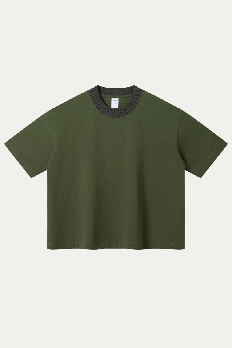 Women's 305g Cotton Colorblock Knit Boxy Crewneck Tee