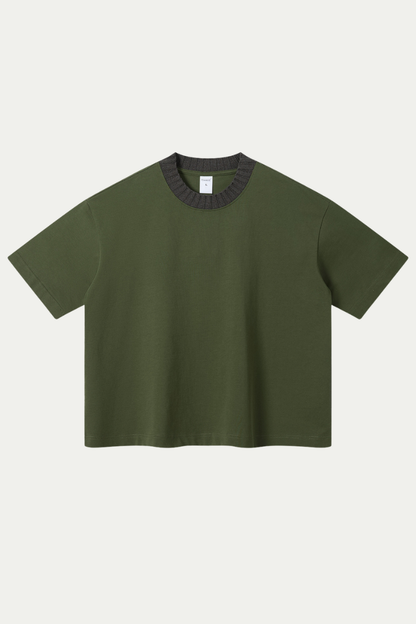 Women's 305g Cotton Colorblock Knit Boxy Crewneck Tee