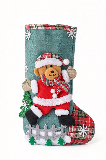 Large Linen Christmas Stocking Tree Hanging Ornament