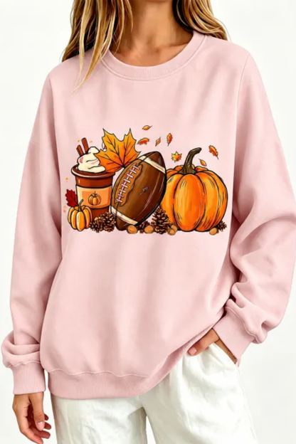 Women Fall Clothing Pumpkin Football Coffee Sweatshirt