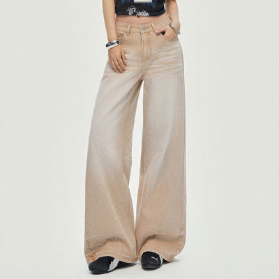 Women's Spring Khaki Gradient Washed Denim Jeans