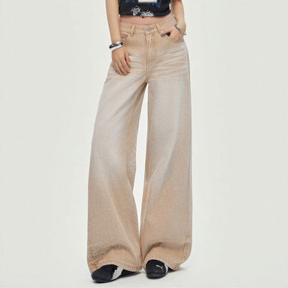 Women's Spring Khaki Gradient Washed Denim Jeans