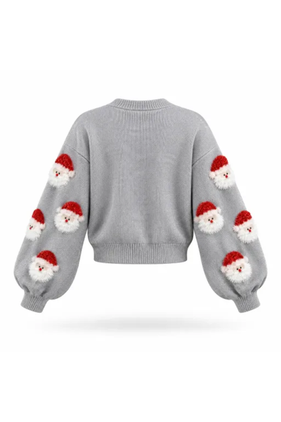 Women Fall Clothing Soft Christmas 3D Santa Cropped Sweater