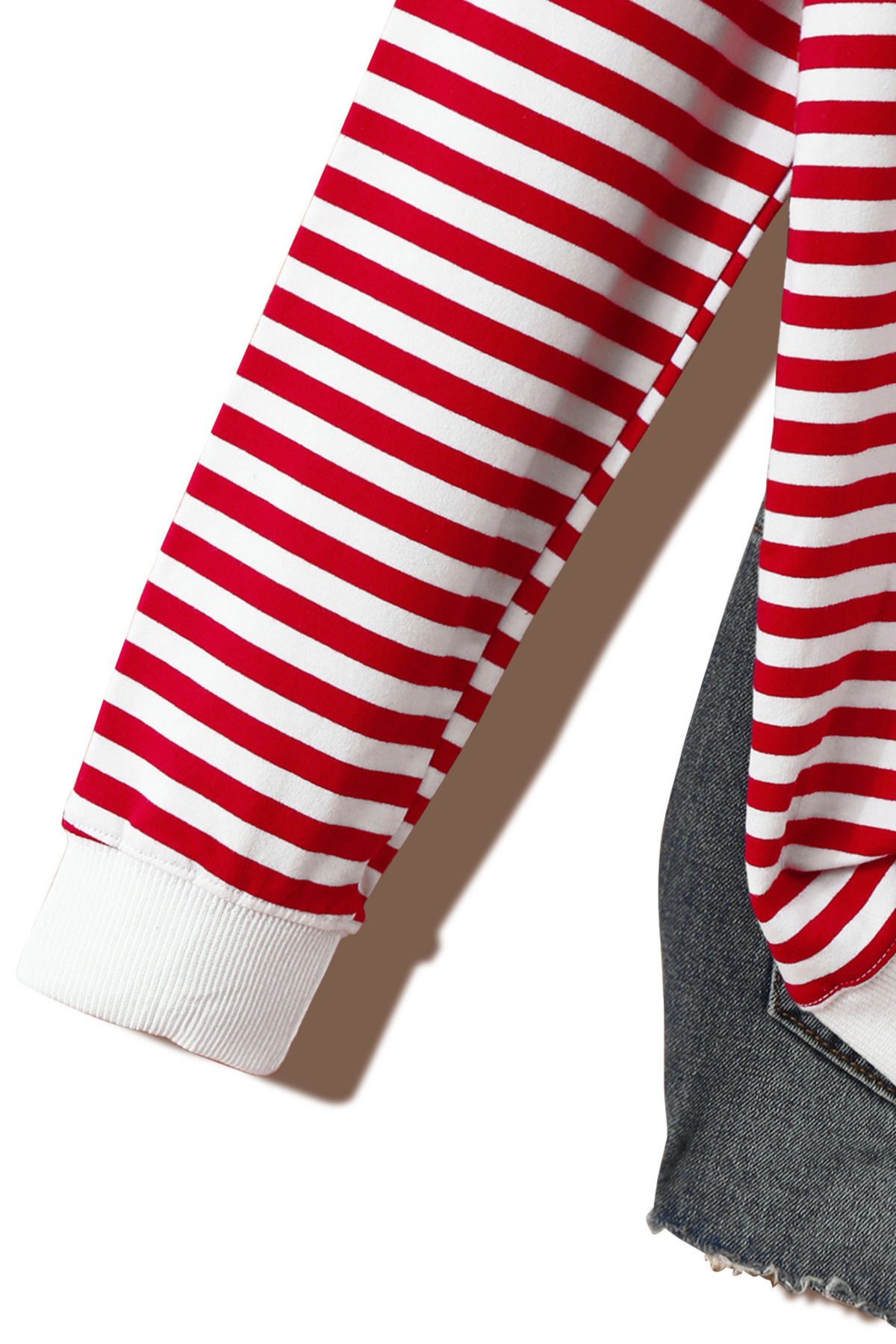 Women's Fall Christmas Cow Graphic Striped Crew Sweatshirt