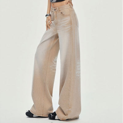 Women's Spring Khaki Gradient Washed Denim Jeans