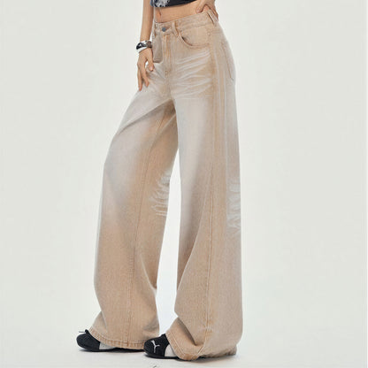 Women's Spring Khaki Gradient Washed Denim Jeans