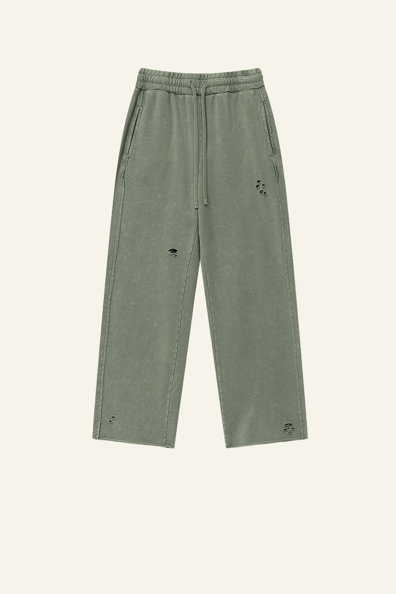 Men's Vintage Washed Frayed Hem Cotton Straight Leg Pants