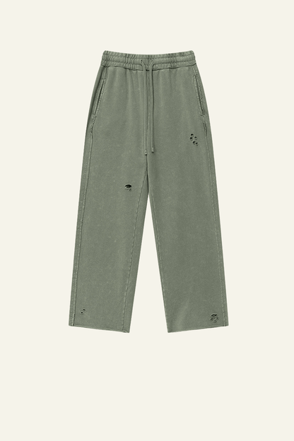 Men's Vintage Washed Frayed Hem Cotton Straight Leg Pants