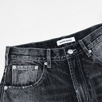 Men's Summer Gradient Cat Whisker Distressed Denim Shorts
