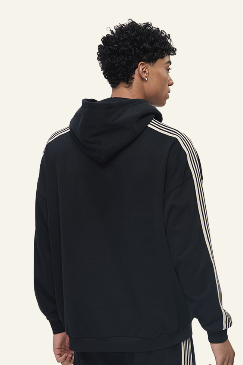 Men's Streetwear Side-Striped Solid Hoodie